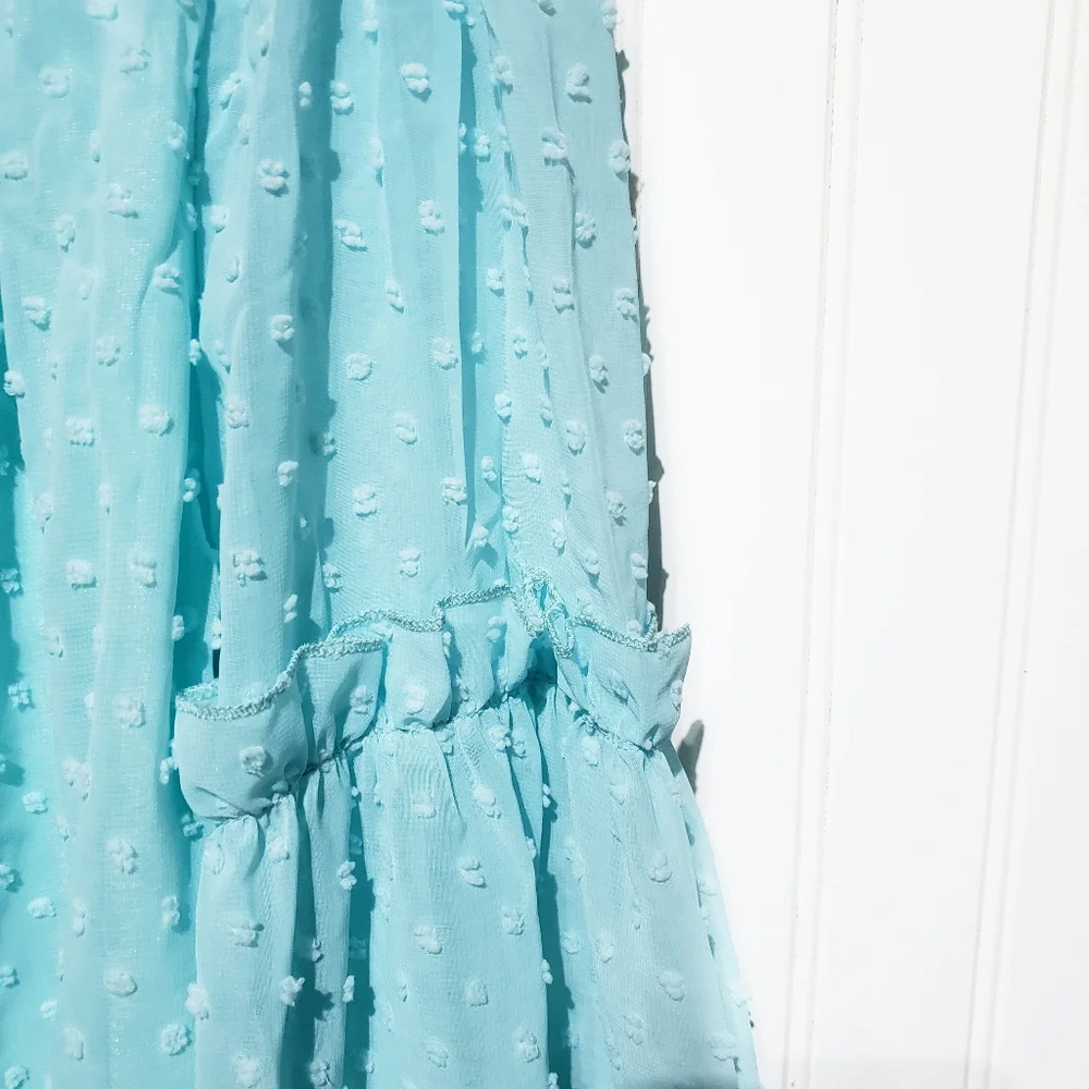 ● S O L D ● Turqouise Blue Ruffled Off Shoulder Peasant Top - Picture 5 of 8